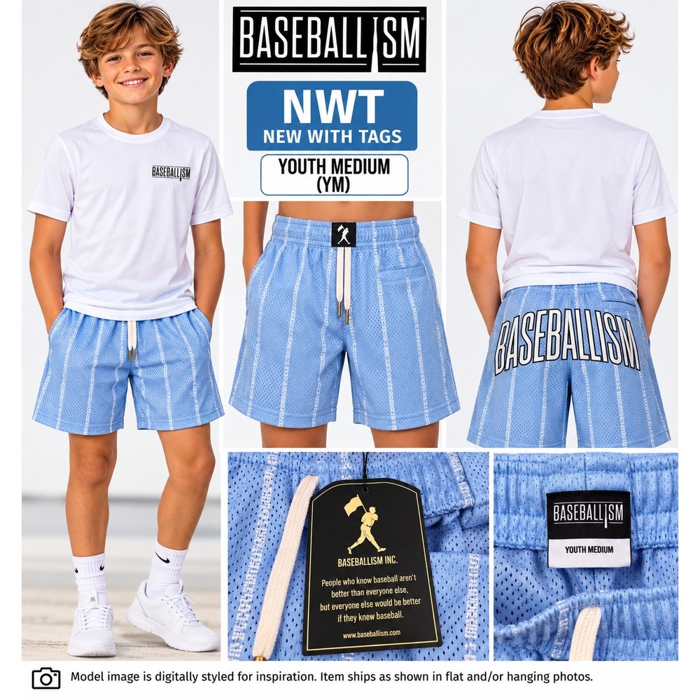 Baseballism Youth Medium Mesh Shorts Light Blue NWT Boys Athletic